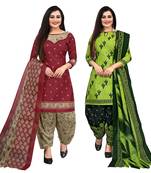 multicolor cotton blend printed unstitched salwar suit material (combo of 2)
