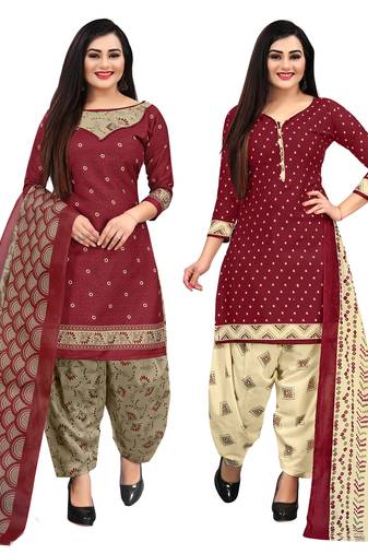 multicolor cotton printed unstitched dress material (pack of 2)