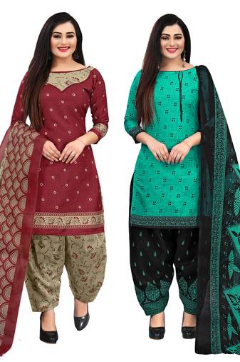 multicolor cotton printed unstitched dress material (pack of 2)