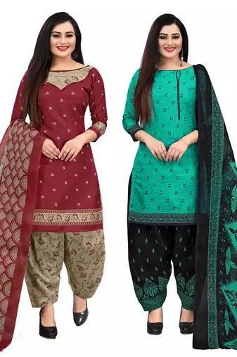 multicolor cotton printed unstitched dress material (pack of 2)