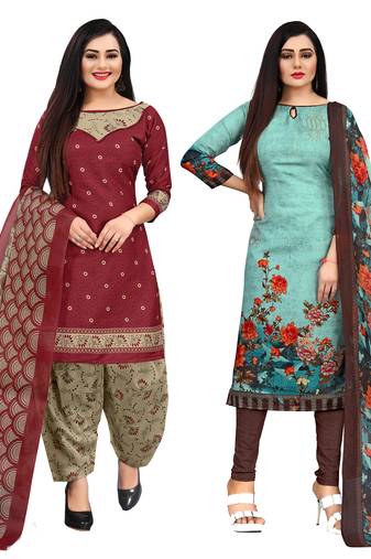 multicolor cotton printed unstitched dress material (pack of 2)