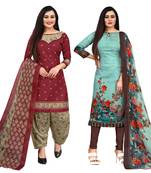 multicolor cotton printed unstitched dress material (pack of 2)
