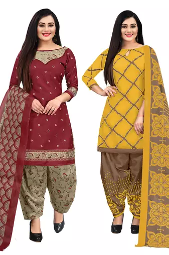 multicolor cotton printed unstitched dress material (pack of 2)