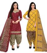 multicolor cotton printed unstitched dress material (pack of 2)