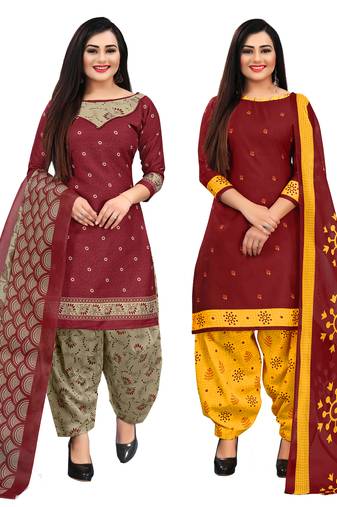 multicolor cotton printed unstitched dress material (pack of 2)
