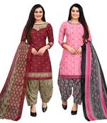 multicolor cotton printed unstitched dress material (pack of 2)