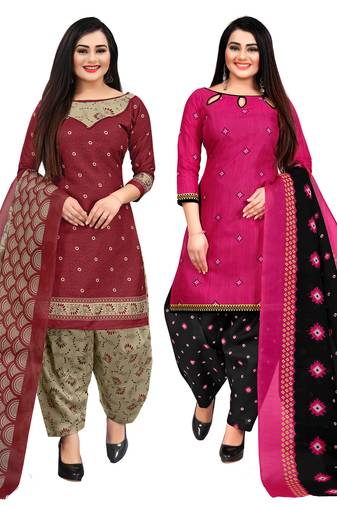 multicolor cotton printed unstitched dress material (pack of 2)