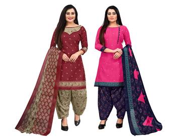 multicolor cotton printed unstitched dress material (pack of 2) 1