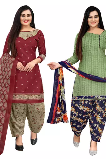 multicolor cotton printed unstitched dress material (pack of 2)