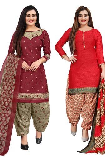 multicolor cotton printed unstitched dress material (pack of 2)