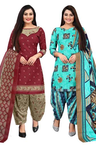 multicolor cotton printed unstitched dress material (pack of 2)