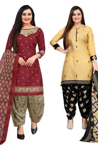 multicolor cotton printed unstitched dress material (pack of 2)