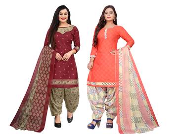 multicolor cotton printed unstitched dress material (pack of 2) 1