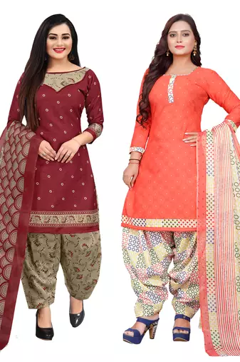 multicolor cotton printed unstitched dress material (pack of 2)