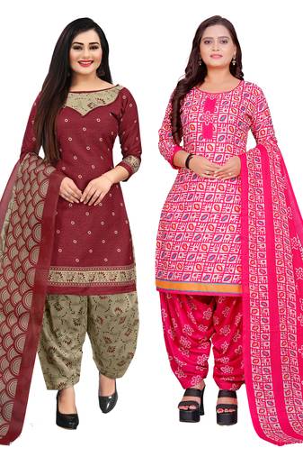 multicolor cotton blend printed unstitched salwar suit material (combo of 2)