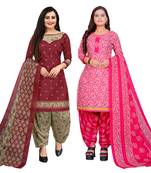 multicolor cotton blend printed unstitched salwar suit material (combo of 2)