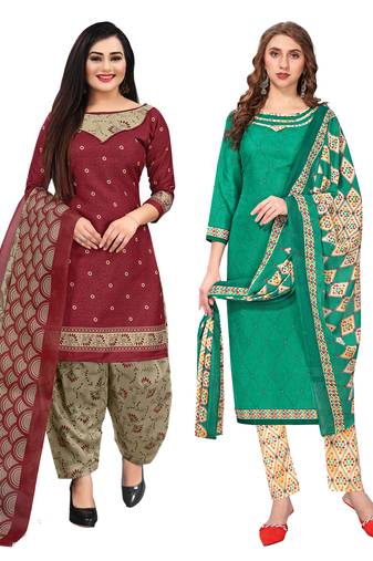 multicolor cotton printed unstitched dress material (pack of 2)