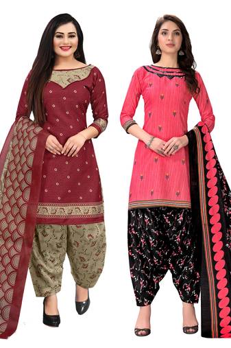 multicolor cotton printed unstitched dress material (pack of 2)