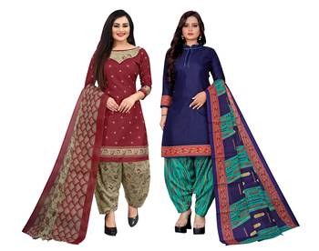 multicolor cotton blend printed unstitched salwar suit material (combo of 2) 1
