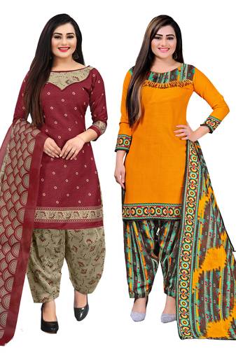 multicolor cotton blend printed unstitched salwar suit material (combo of 2)