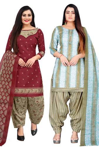 multicolor cotton blend printed unstitched salwar suit material (combo of 2)