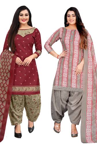 multicolor cotton blend printed unstitched salwar suit material (combo of 2)