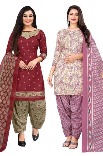 multicolor cotton blend printed unstitched salwar suit material (combo of 2)