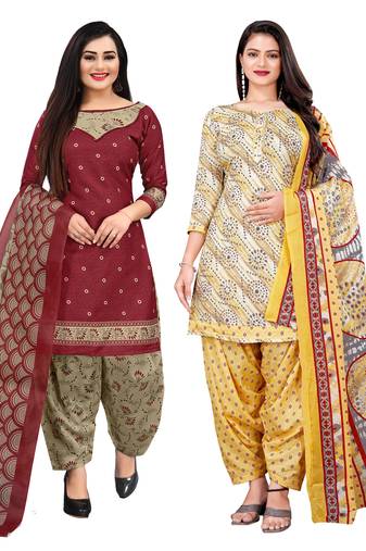 multicolor cotton blend printed unstitched salwar suit material (combo of 2)
