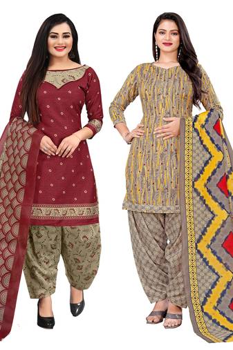 Rajnandini multicolor cotton blend printed unstitched salwar suit material (combo of 2)