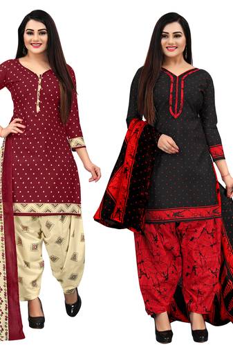 Rajnandini beige & pista green cotton printed unstitched salwar suit material (combo of 2)