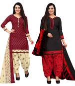 beige & pista green cotton printed unstitched salwar suit material (combo of 2)