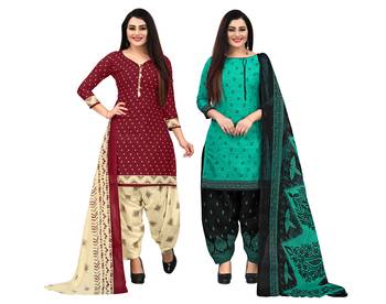 beige & pista green cotton printed unstitched salwar suit material (combo of 2) 1