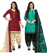 beige & pista green cotton printed unstitched salwar suit material (combo of 2)