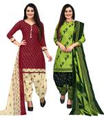 beige & pista green cotton printed unstitched salwar suit material (combo of 2)