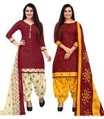 maroon and maroon cotton printed unstitched salwar suit material (combo of 2)