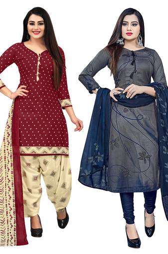 multicolor cotton blend printed unstitched salwar suit material (combo of 2)