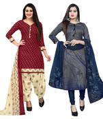 multicolor cotton blend printed unstitched salwar suit material (combo of 2)