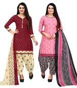 maroon and baby pink cotton printed unstitched salwar suit material (combo of 2)