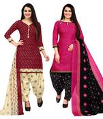 maroon and magenta cotton printed unstitched salwar suit material (combo of 2)