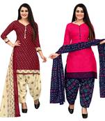 maroon and dark pink cotton printed unstitched salwar suit material (combo of 2)