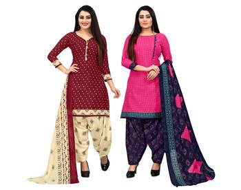 maroon and magenta cotton printed unstitched salwar suit material (combo of 2) 1