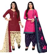 maroon and magenta cotton printed unstitched salwar suit material (combo of 2)