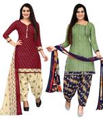 beige & pista green cotton printed unstitched salwar suit material (combo of 2)