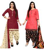 Rajnandini maroon and peach cotton printed unstitched salwar suit material (combo of 2)