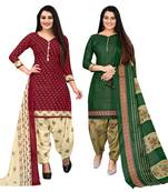 maroon and green cotton printed unstitched salwar suit material (combo of 2)