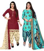 beige & pista green cotton printed unstitched salwar suit material (combo of 2)