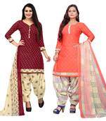 beige & pista green cotton printed unstitched salwar suit material (combo of 2)