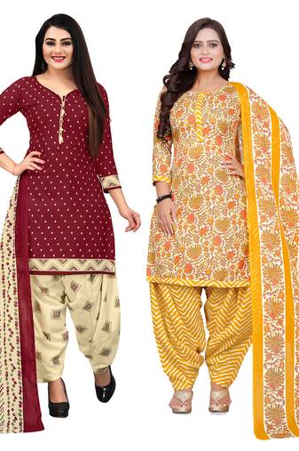 multicolor cotton blend printed unstitched salwar suit material (combo of 2)