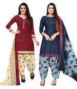 multicolor cotton blend printed unstitched salwar suit material (combo of 2)