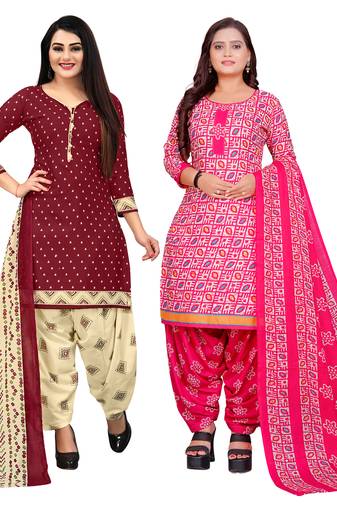 multicolor cotton blend printed unstitched salwar suit material (combo of 2)